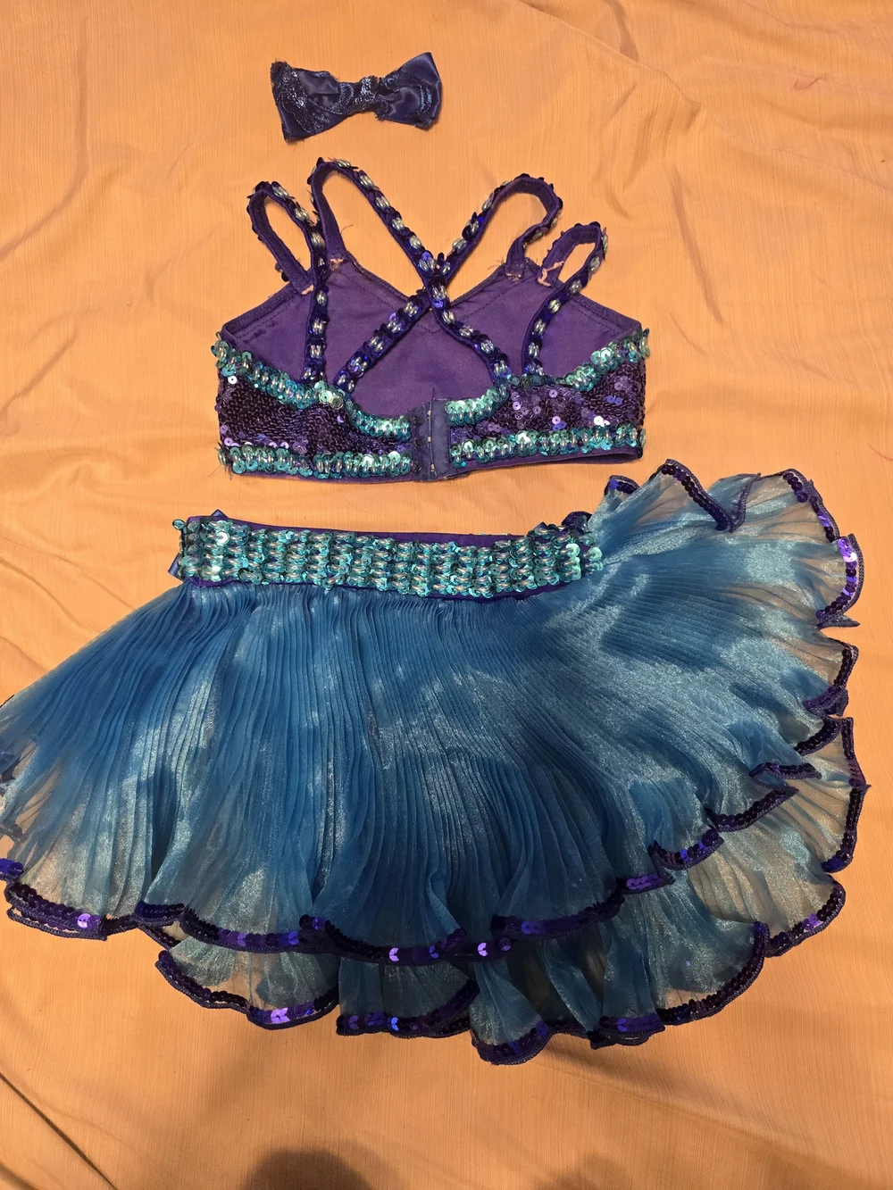 Glamour Costume - Royal/Navy Blue & Aqua Sequin Dance Costume for Kids
